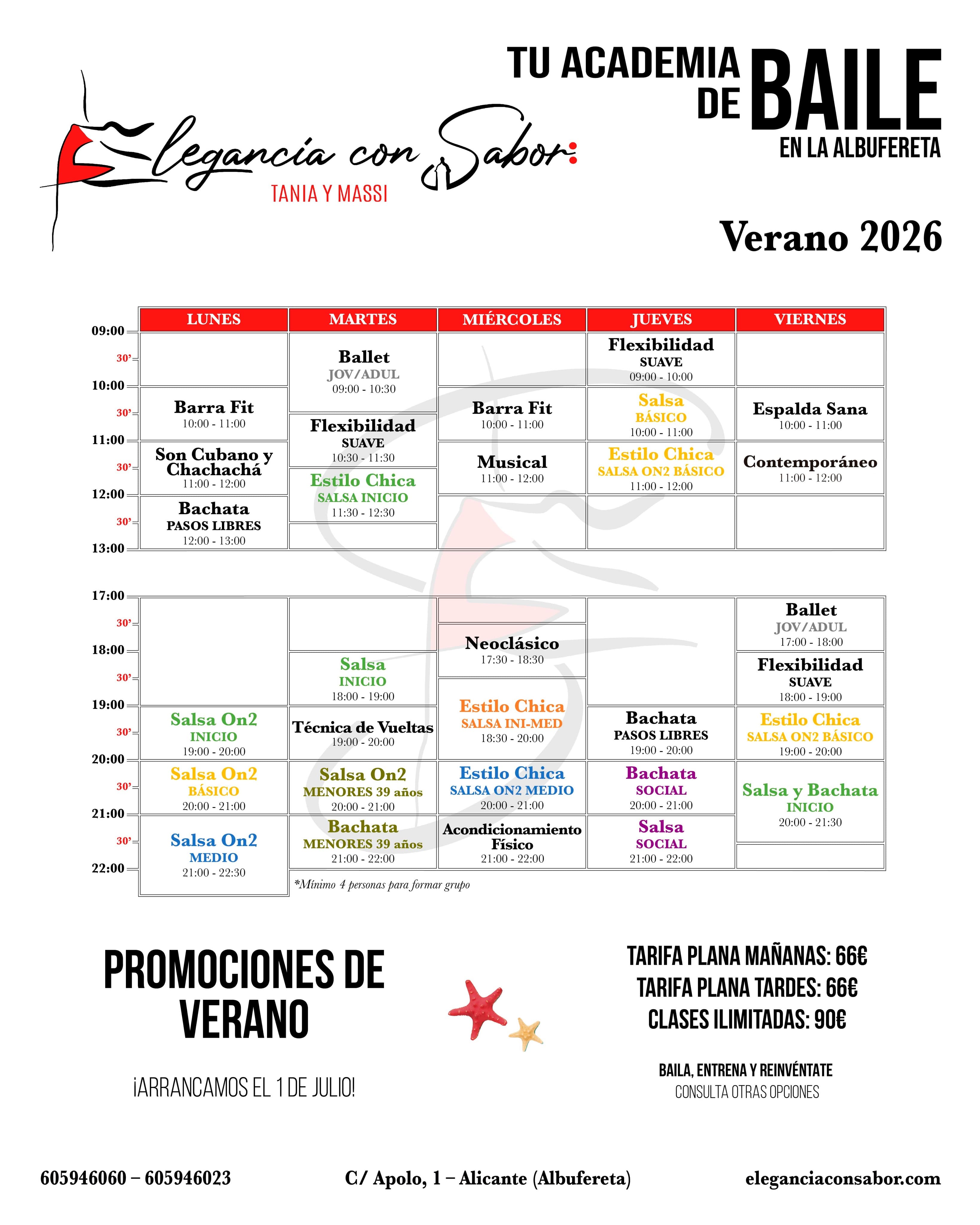 Verano 2026 - Nuevo horario de clases en Elegancia con Sabor