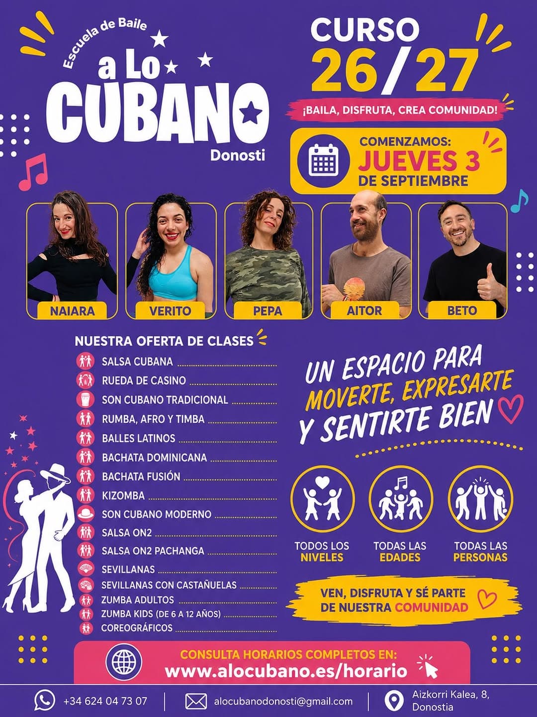 Curso 2026-2027 Escuela de Baile A Lo Cubano Donosti