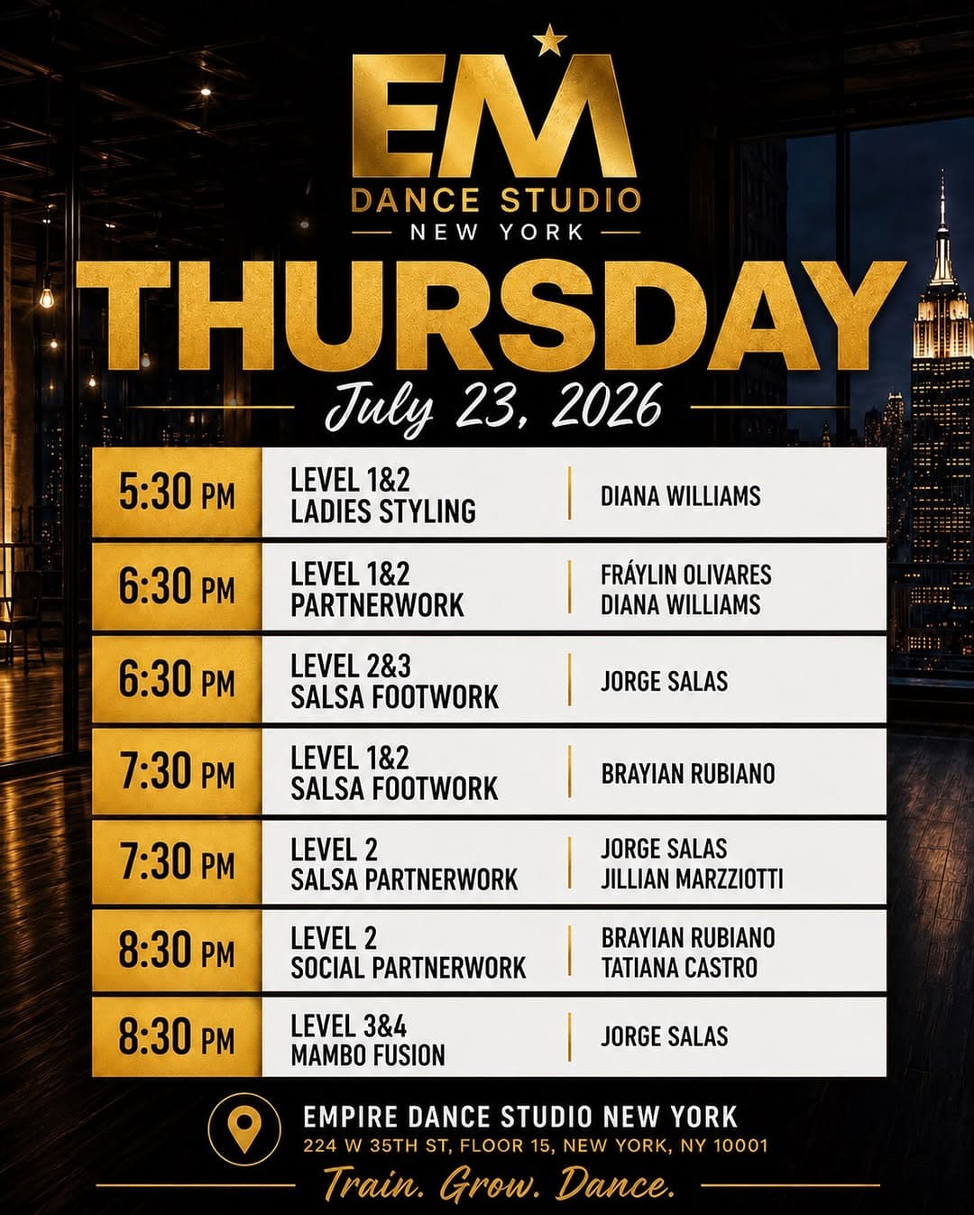 Thursday Training at Empire Dance Studio New York