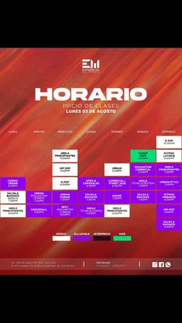 Horario oficial agosto - EM Expresión y Movimiento