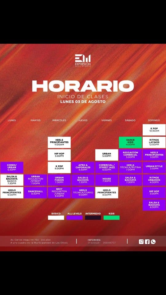 Horario oficial agosto - EM Expresión y Movimiento