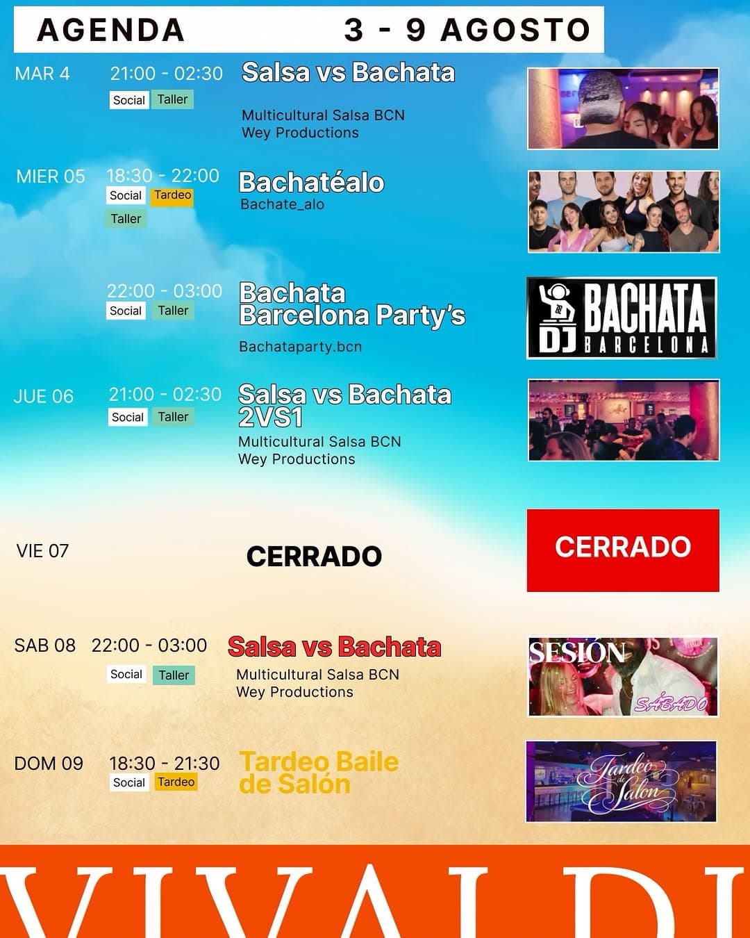 Agenda Sala Vivaldi - 3 al 9 de agosto